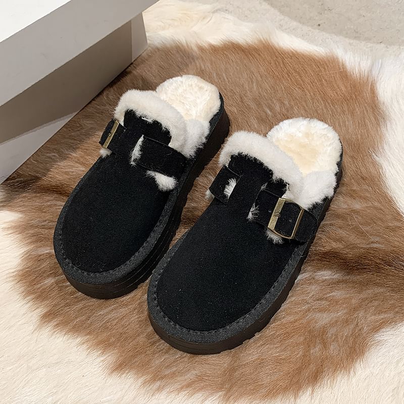Mules Buckled Fleece-Lined Platform