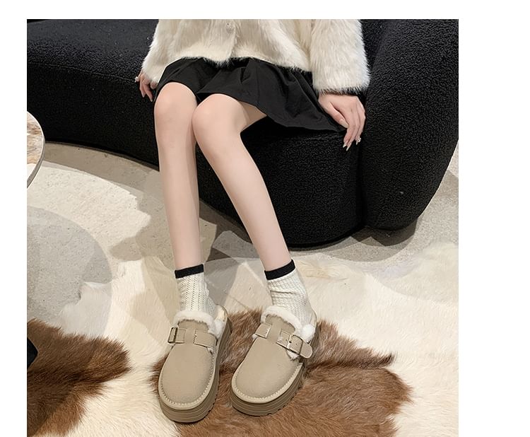 Mules Buckled Fleece-Lined Platform