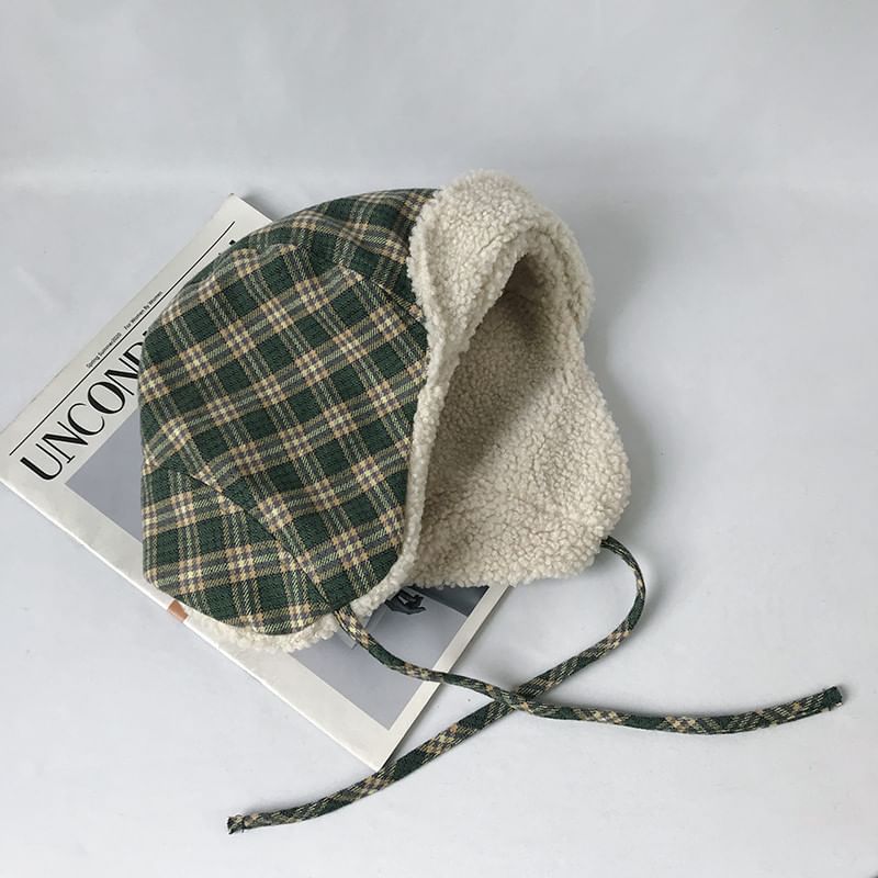 Lined Plaid Hat Trapper Fleece