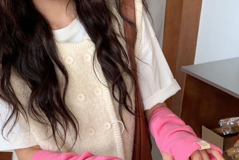 Knit Plain Long Gloves Fingerless