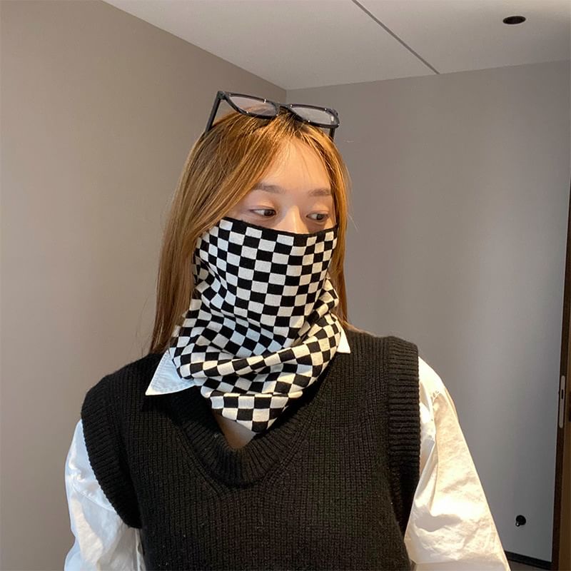 / Patterned Multi-Way Beanie Knit Scarf