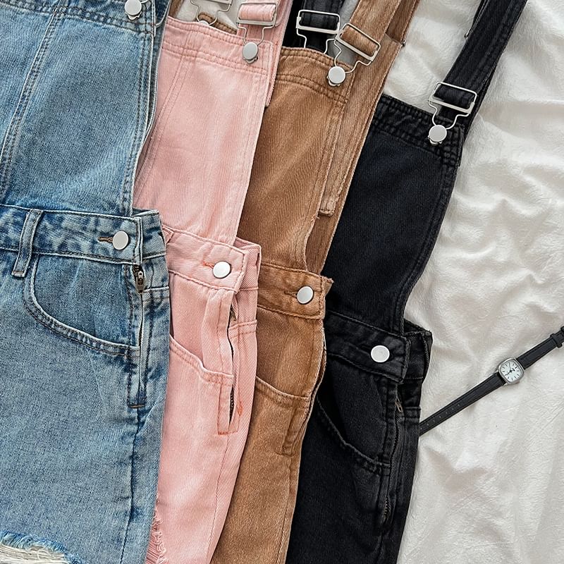 Washed Distressed Denim Jumper Shorts