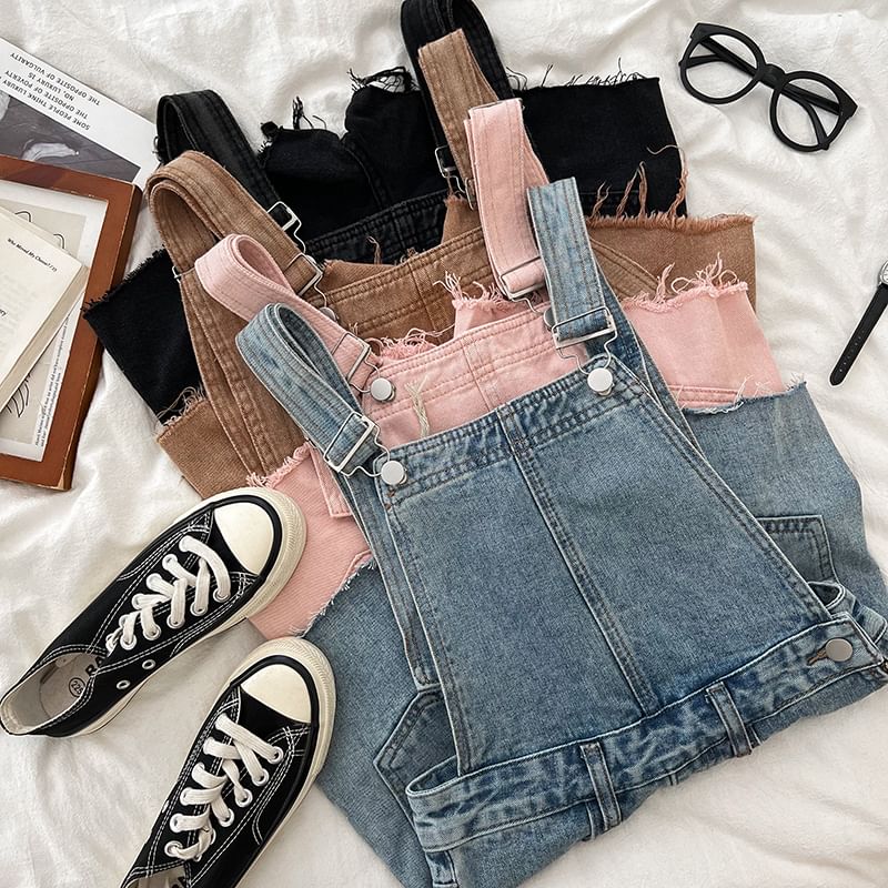 Washed Distressed Denim Jumper Shorts