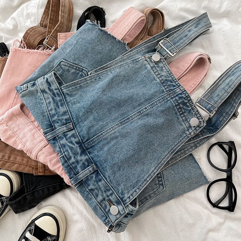 Washed Distressed Denim Jumper Shorts