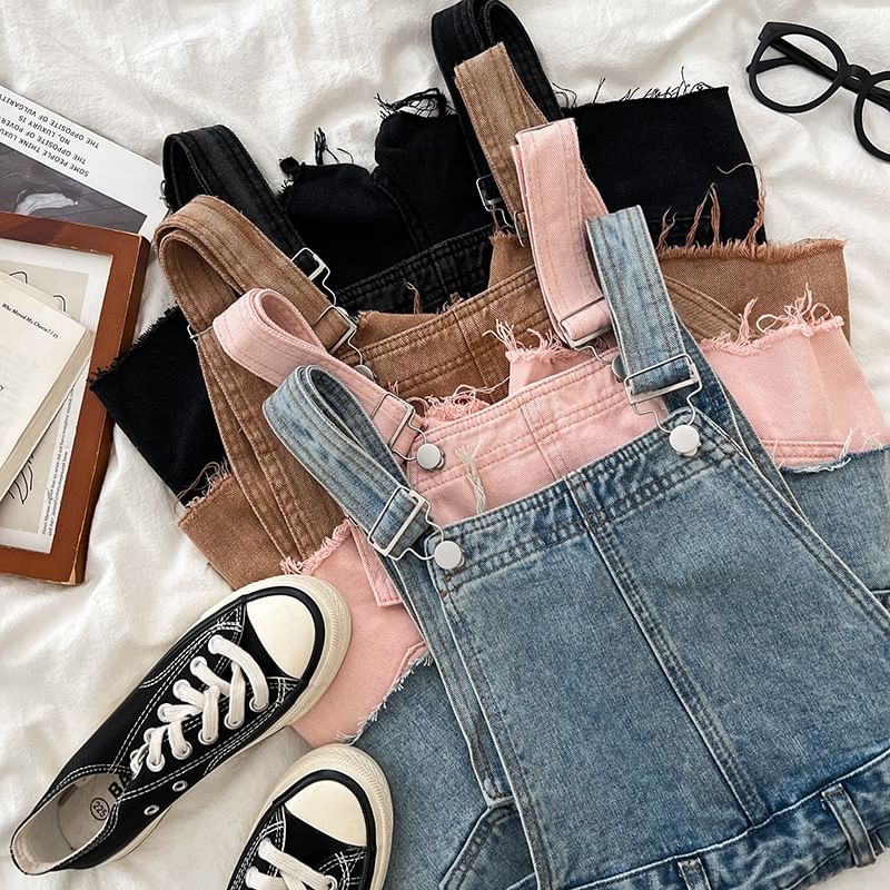Washed Distressed Denim Jumper Shorts