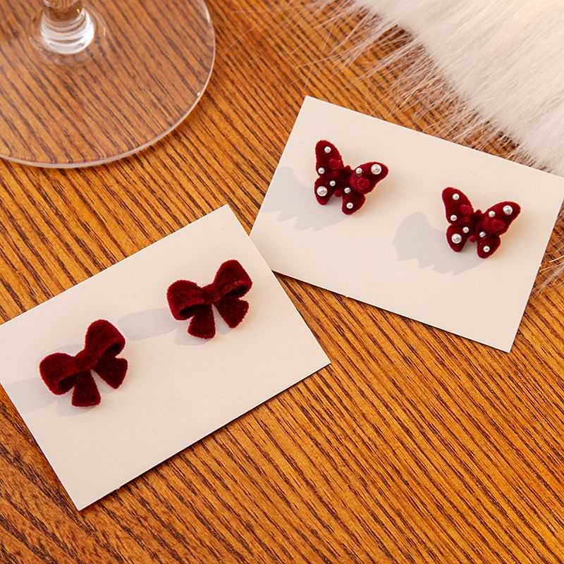 Flocking Bow / Butterfly Stud Earring