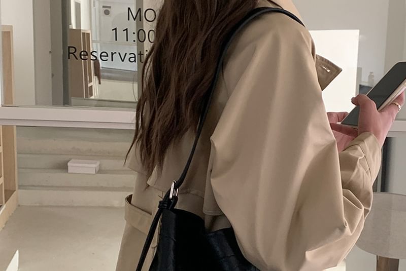 Bucket Faux Plain Leather Crossbody Bag