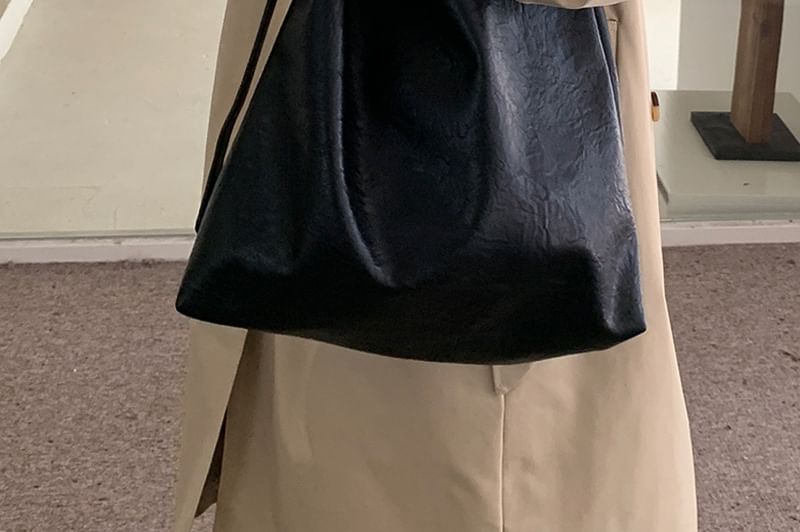 Bucket Faux Plain Leather Crossbody Bag