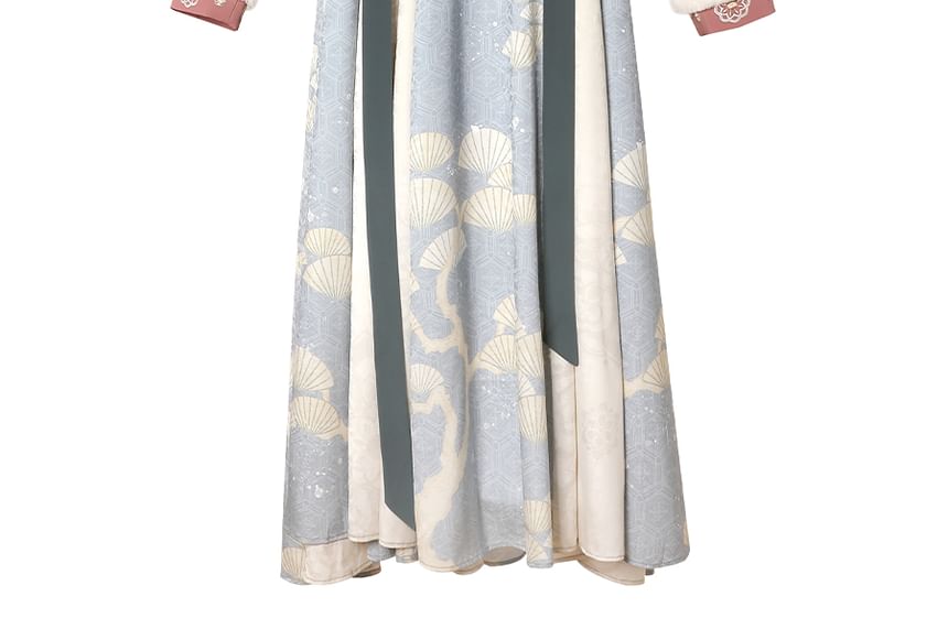 Short-Sleeve Plain Hanfu Top / Long-Sleeve Floral Print Top / Leaf Print Shawl / Spaghetti Strap Pleated Dress