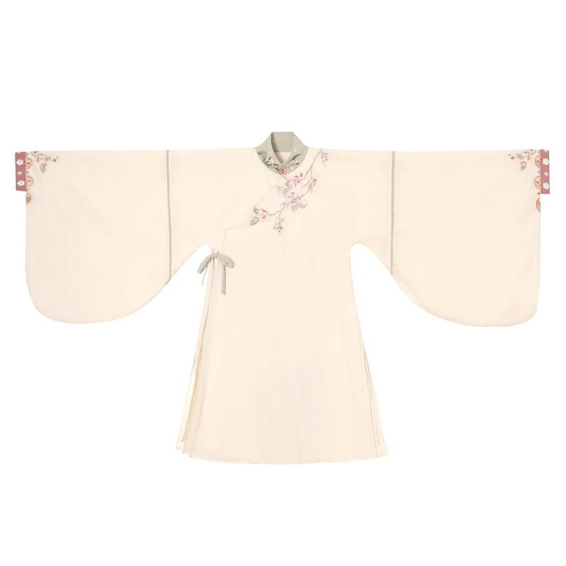 Long-Sleeve Floral Embroidered Hanfu Top / Fluffy Collar Vest / High Waist Floral Print Mamian Skirt / Sash / Set