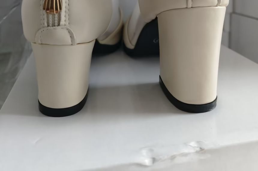 Chunky Trim Boots Lace Ankle Pointed Heel Mesh Panel