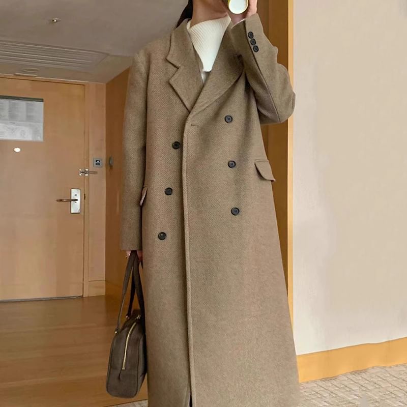 Double Breasted Plain Long Coat