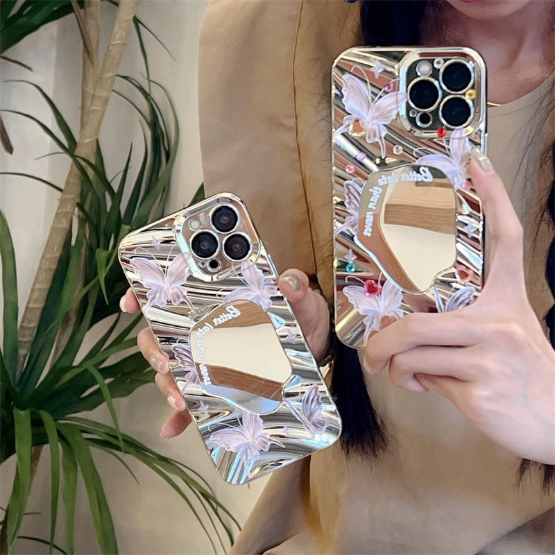 Butterfly Mirrored Phone Case - iPhone 15 Pro Max / 15 Pro / 15 / 14 Pro Max / 14 Pro / 14 / 13 Pro Max / 13 Pro / 13 / 12 Pro Max / 12 Pro / 12 / 11