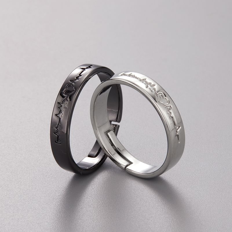 Couple Matching Heartbeat Alloy Open Ring (Various Designs)