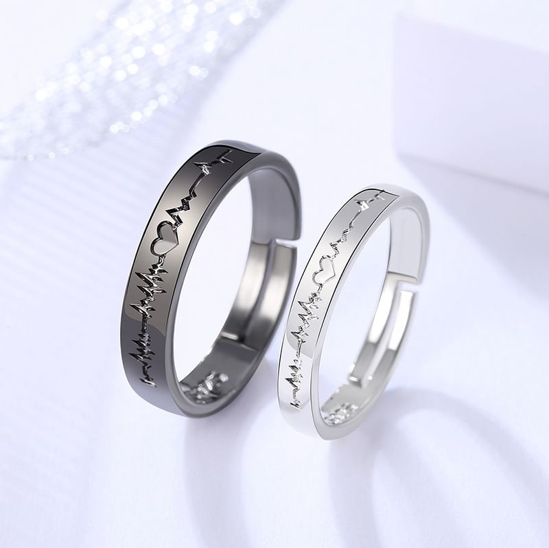 Couple Matching Heartbeat Alloy Open Ring (Various Designs)