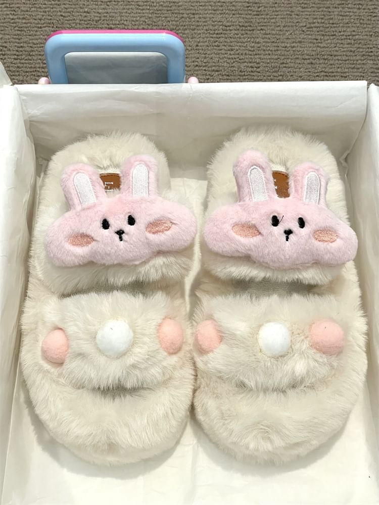 Rabbit Accent Fluffy Slide Sandals