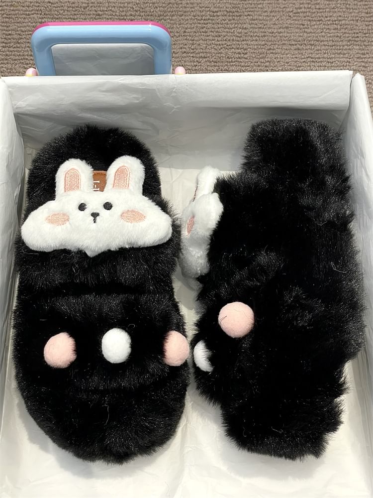 Rabbit Accent Fluffy Slide Sandals