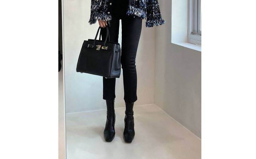 V-Neck Tweed Tasseled Button-Up Cardigan