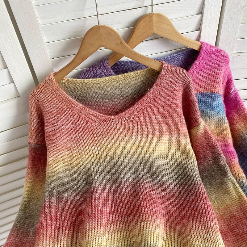 V-Neck Gradient Sweater