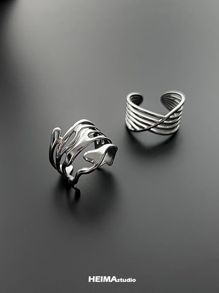Layered Stainless Steel Open Ring (Various Designs) / Set