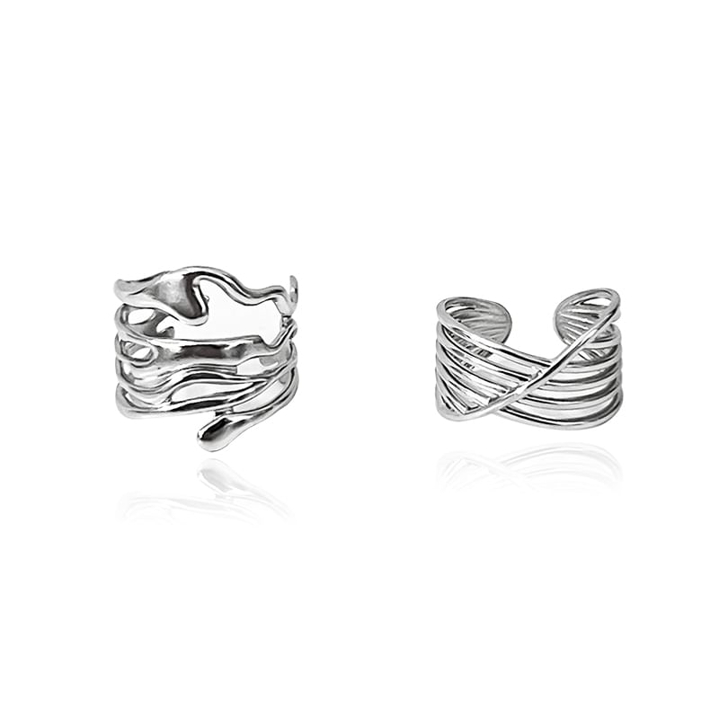 Layered Stainless Steel Open Ring (Various Designs) / Set