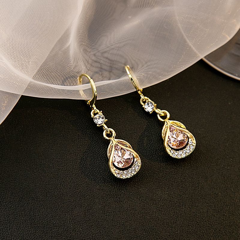 Faux Cat Eye Stone Rhinestone Alloy Dangle Earring