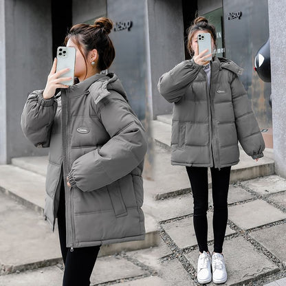 Hooded Lettering Puffer Jacket