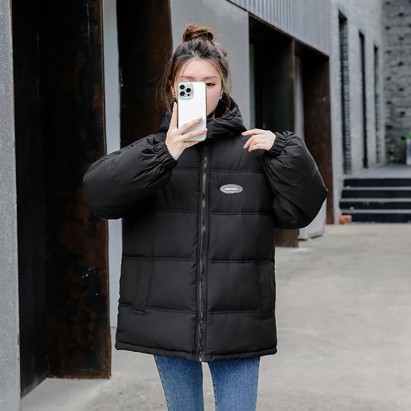 Hooded Lettering Puffer Jacket