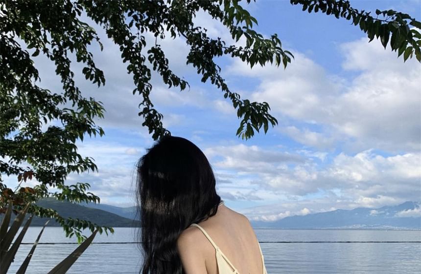 Dress Strap Maxi Plain Back Open A-Line Neck Spaghetti Scoop