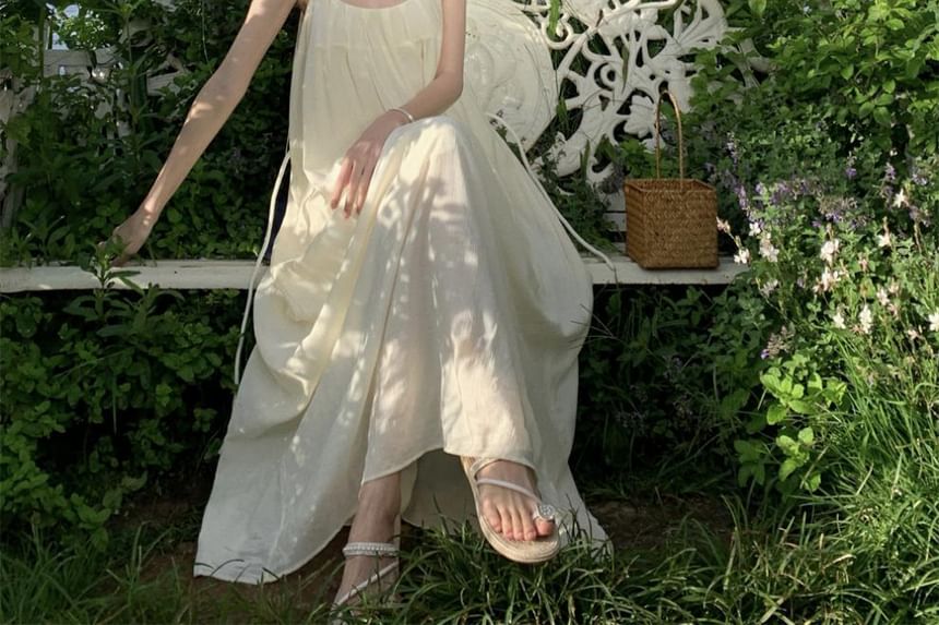 Dress Strap Maxi Plain Back Open A-Line Neck Spaghetti Scoop