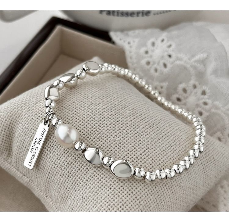 Faux Pearl Lettering Plate Bracelet