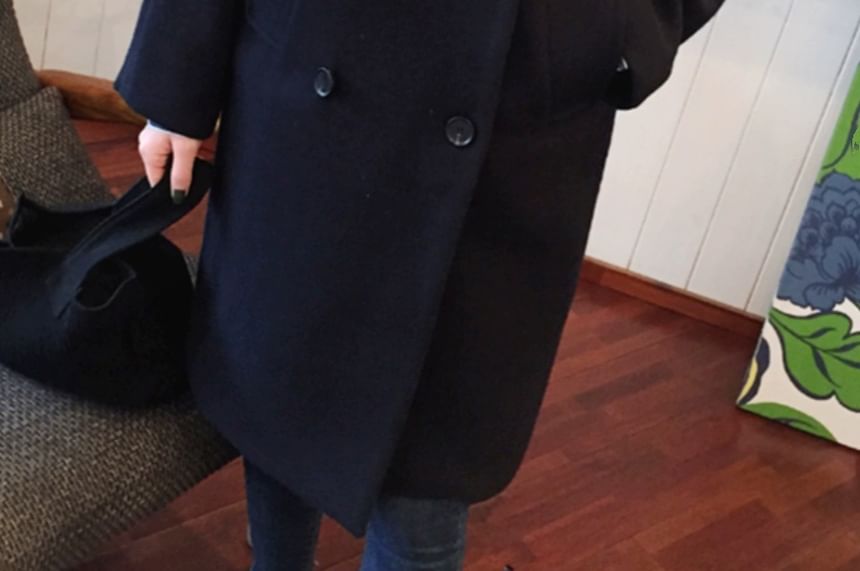 Long-Sleeve Double Breasted Woolen Trench Coat