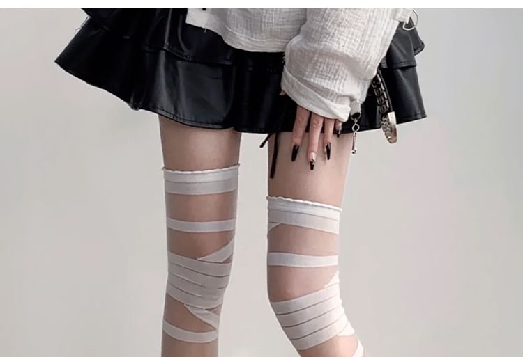 Mesh Panel Over-the-Knee Socks / Set