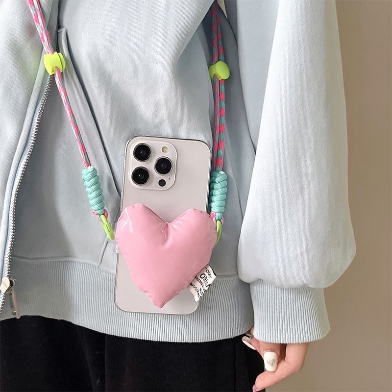 On Clip Padded Lanyard Heart Phone