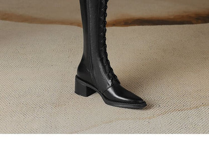 Pointed Toe Lace Up Knee High Boots