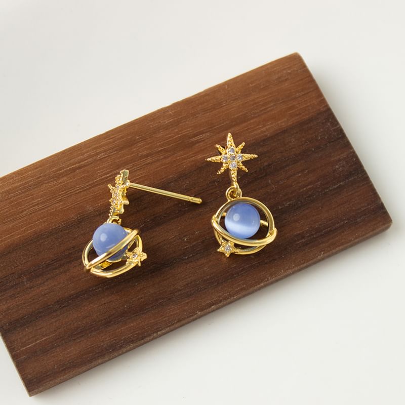 Stone Star Earring Drop Eye Cat Planet Faux Alloy