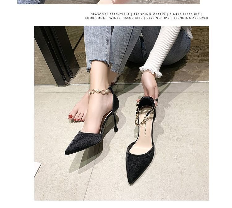 Faux Pointed Pearl Pumps Toe Strap D'Orsay Ankle