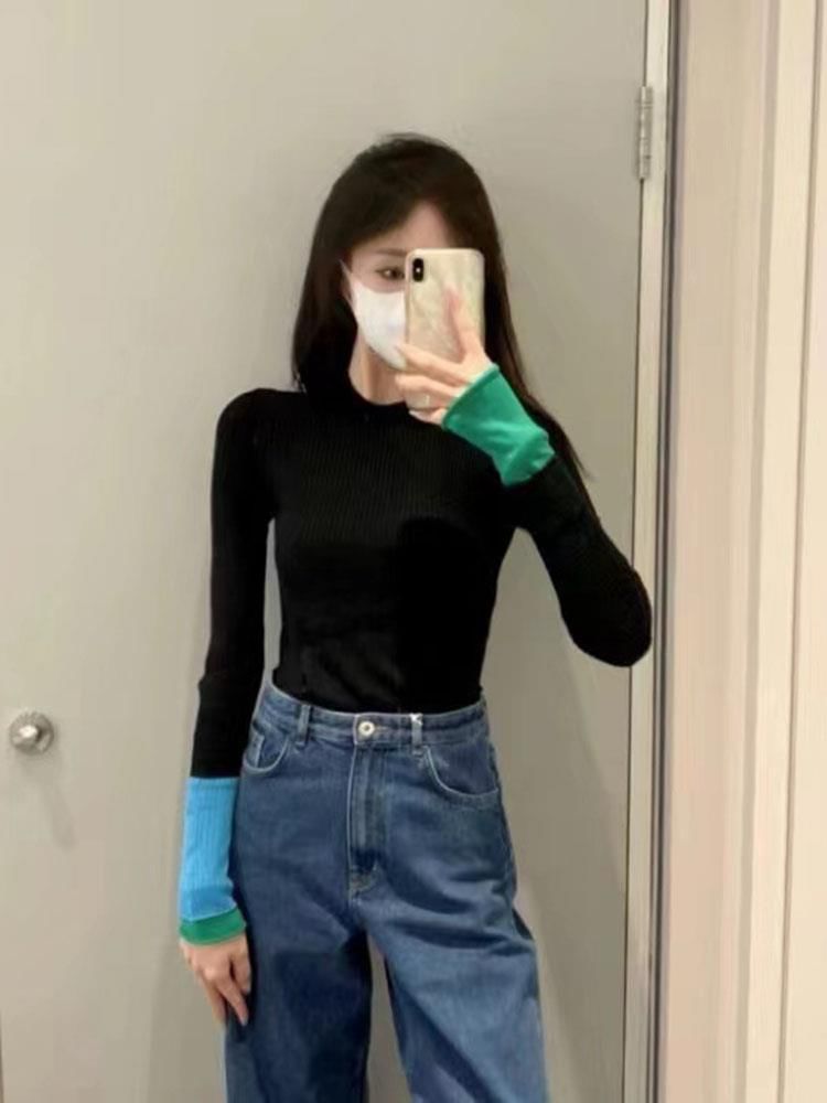 Crew Long-Sleeve Two Knit Top Tone Neck
