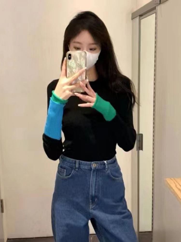 Crew Long-Sleeve Two Knit Top Tone Neck