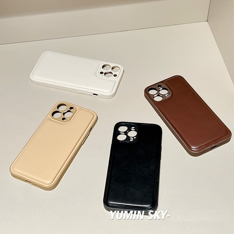 Case Faux Leather Plain Phone