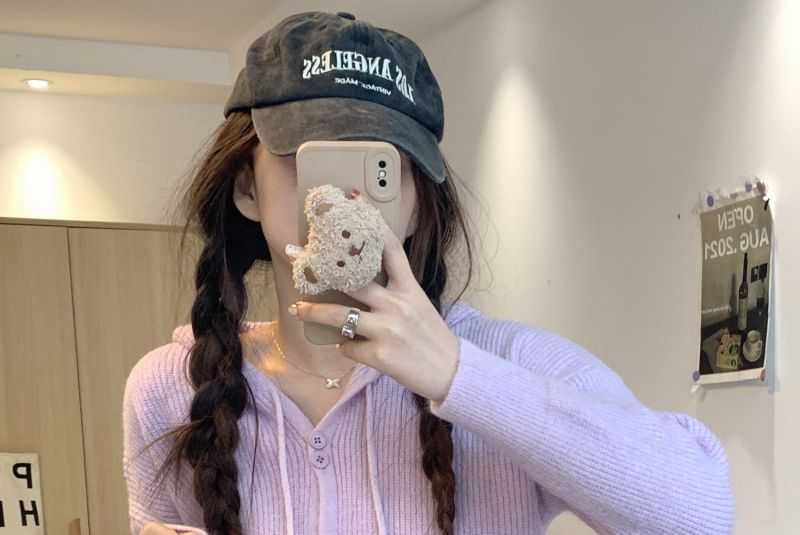 Hooded Button-Up Cardigan Plain