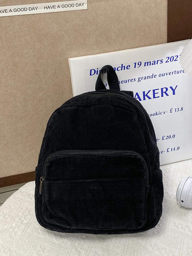 Corduroy Zipper Pocketed Light Backpack