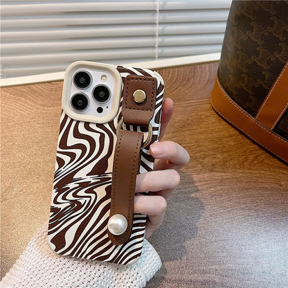 Zebra Print Strap Phone Case - iPhone 15 Pro Max / 15 Pro / 15 Plus / 15 / 14 Pro Max / 14 Pro / 14 Plus / 14 / 13 Pro Max / 13 Pro / 13 / 13 mini / 12 Pro Max / 12 Pro / 12 / 12 mini / 11 Pro Max / 11 Pro / 11