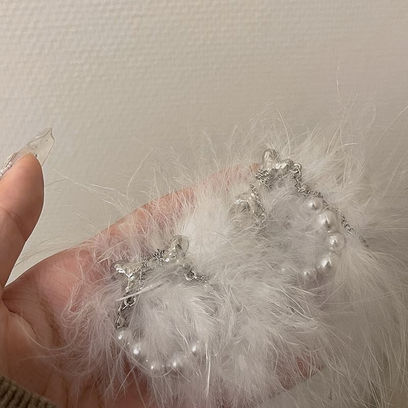 Stud Feather Earring Faux Pearl