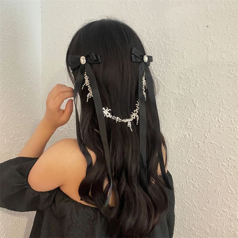 Ribbon Rhinestone Hair Clip