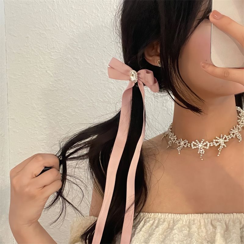 Ribbon Rhinestone Hair Clip