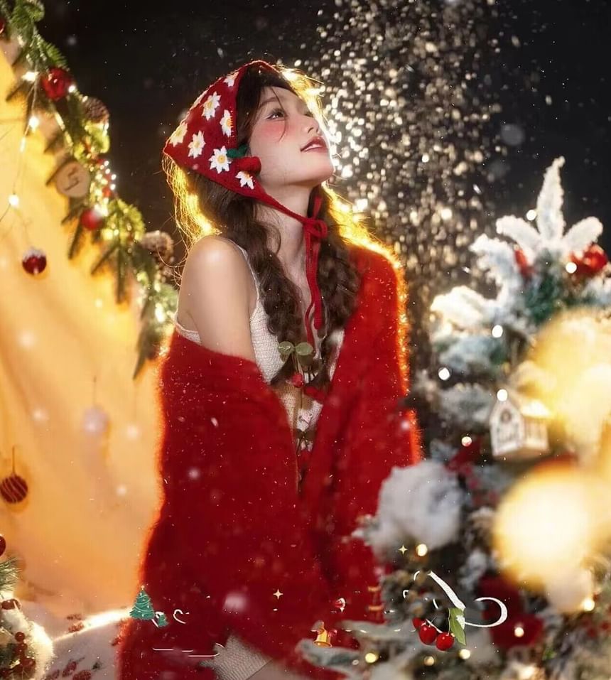 Knit Headband Christmas Floral Triangle