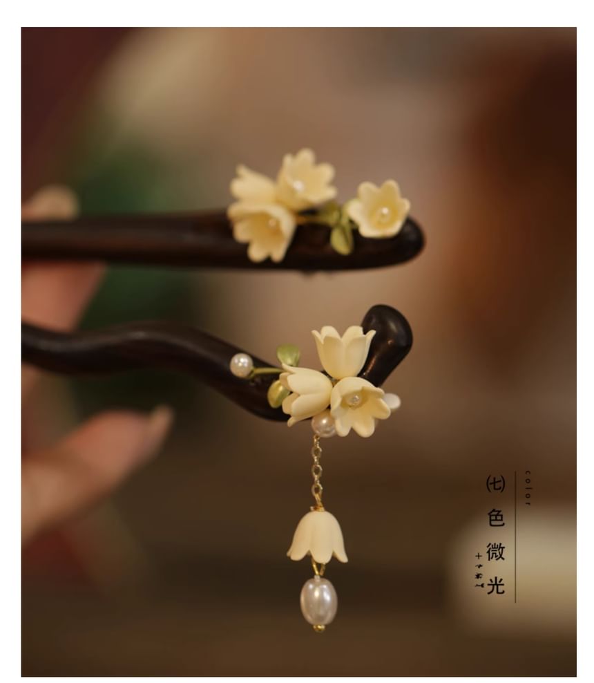 Floral Acetate Faux Pearl Wooden Hair Stick (Various Designs)