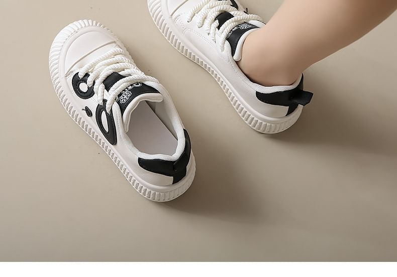 Panda Embroidered Lace-Up Platform Sneakers