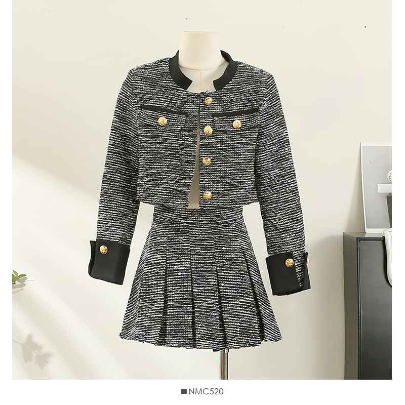 Set: Tweed Jacket + Pleated A-Line Skirt